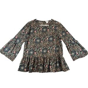 J Crew Blouse Top Womens‎ Size Small Bell Sleeve Peplum Floral H5386